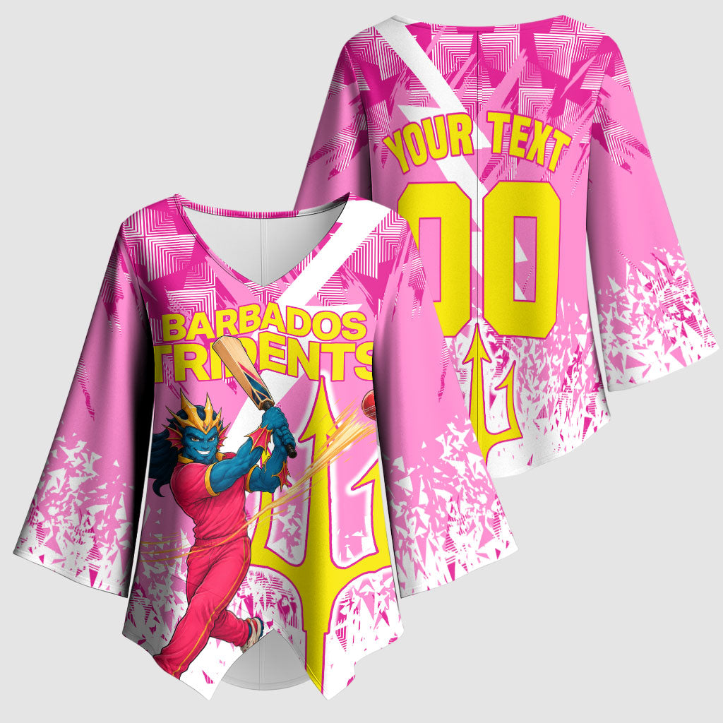 Personalized Barbados Tridents Cricket Kimono Sleeve Blouse Trident Graphic Splash Pattern Caribbean Sport