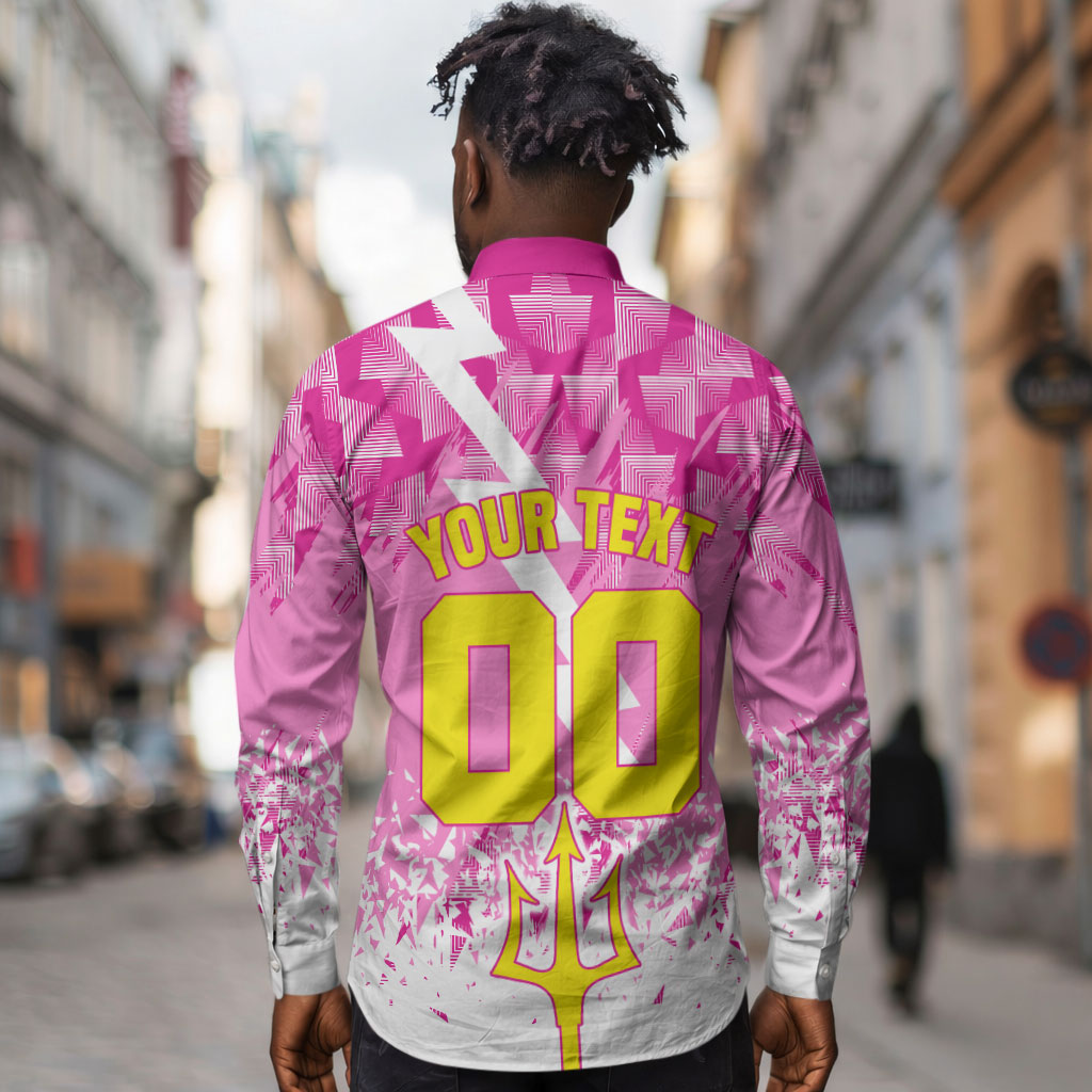 Personalized Barbados Tridents Cricket Long Sleeve Button Shirt Trident Graphic Splash Pattern Caribbean Sport