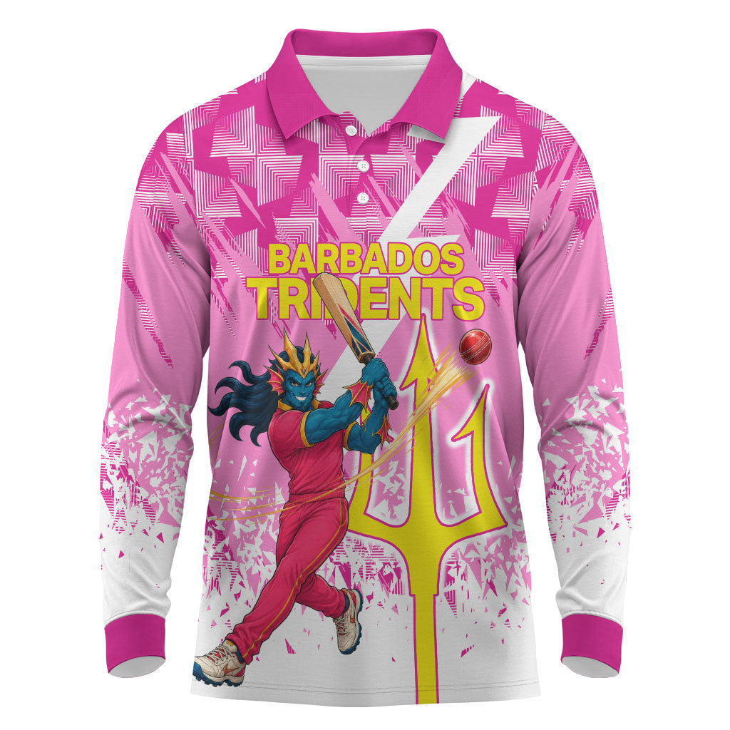 Personalized Barbados Tridents Cricket Long Sleeve Polo Shirt Trident Graphic Splash Pattern Caribbean Sport