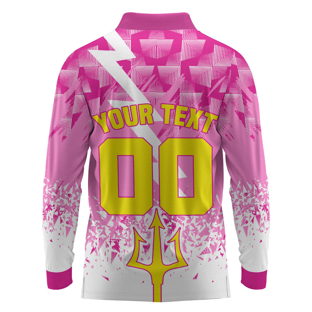 Personalized Barbados Tridents Cricket Long Sleeve Polo Shirt Trident Graphic Splash Pattern Caribbean Sport