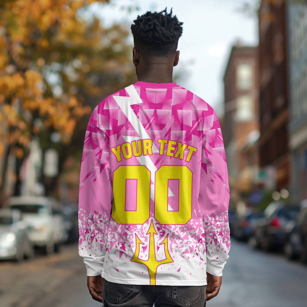 Personalized Barbados Tridents Cricket Long Sleeve Shirt Trident Graphic Splash Pattern Caribbean Sport