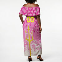 Personalized Barbados Tridents Cricket Off Shoulder Maxi Dress Trident Graphic Splash Pattern Caribbean Sport