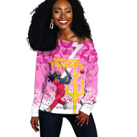 Personalized Barbados Tridents Cricket Off Shoulder Sweater Trident Graphic Splash Pattern Caribbean Sport