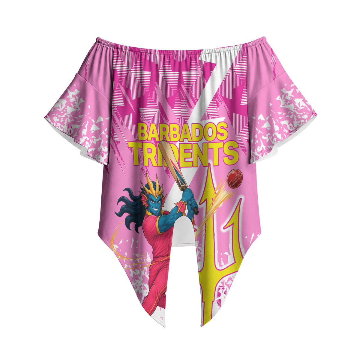 Personalized Barbados Tridents Cricket Off Shoulder Wrap Waist Top Trident Graphic Splash Pattern Caribbean Sport