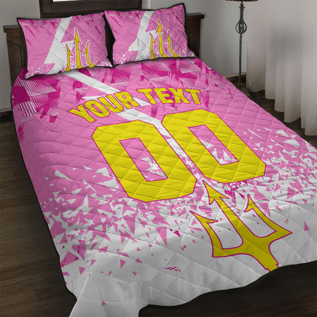 Personalized Barbados Tridents Cricket Quilt Bed Set Trident Graphic Splash Pattern Caribbean Sport