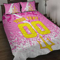 Personalized Barbados Tridents Cricket Quilt Bed Set Trident Graphic Splash Pattern Caribbean Sport