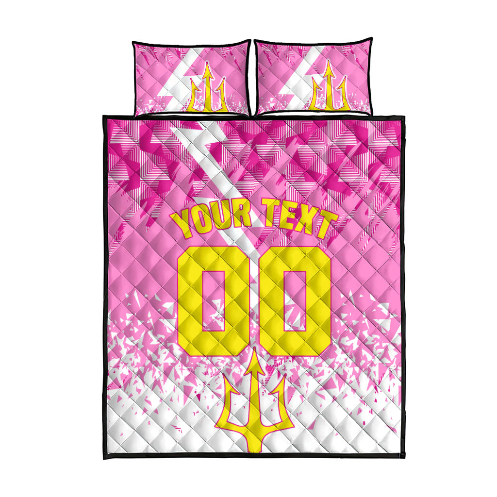 Personalized Barbados Tridents Cricket Quilt Bed Set Trident Graphic Splash Pattern Caribbean Sport