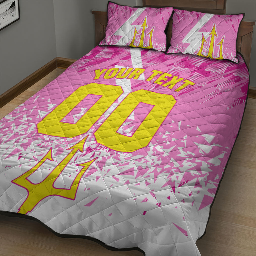 Personalized Barbados Tridents Cricket Quilt Bed Set Trident Graphic Splash Pattern Caribbean Sport