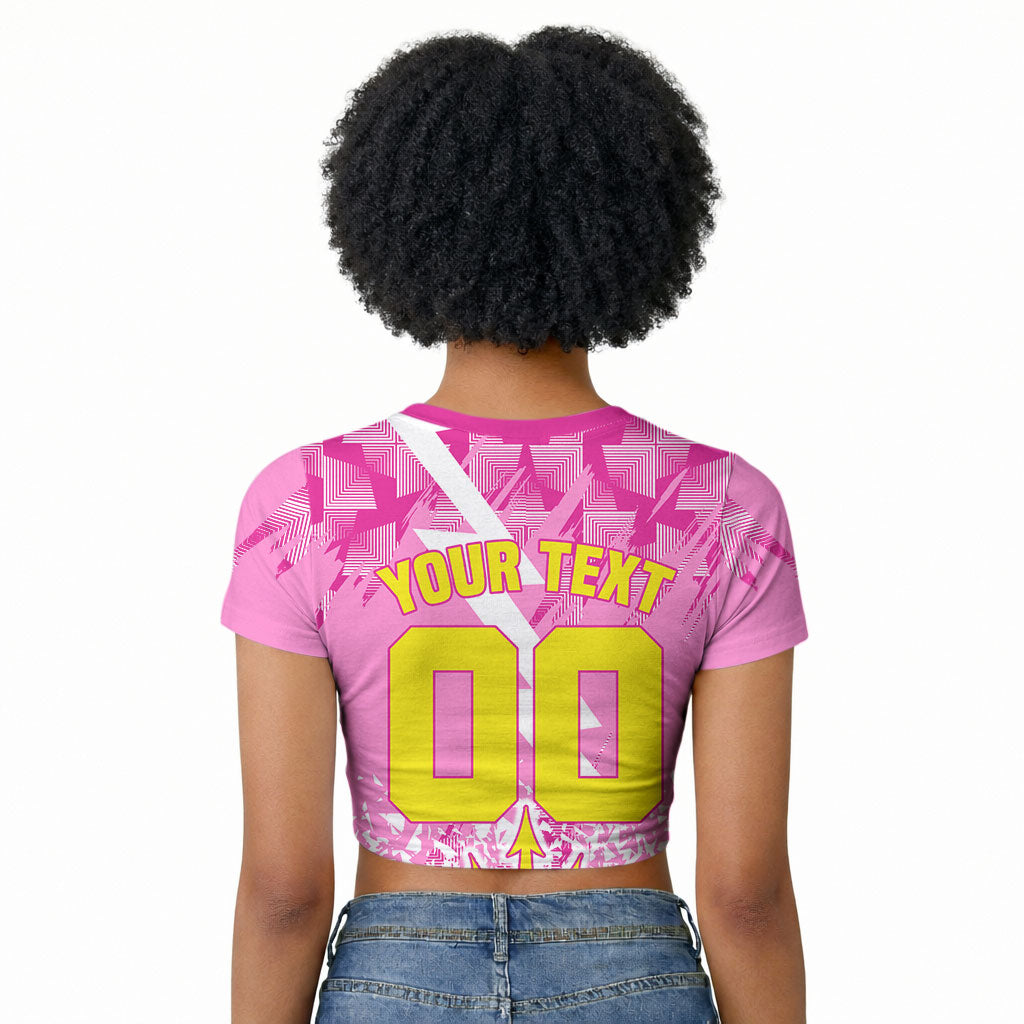 Personalized Barbados Tridents Cricket Raglan Cropped T shirt Trident Graphic Splash Pattern Caribbean Sport