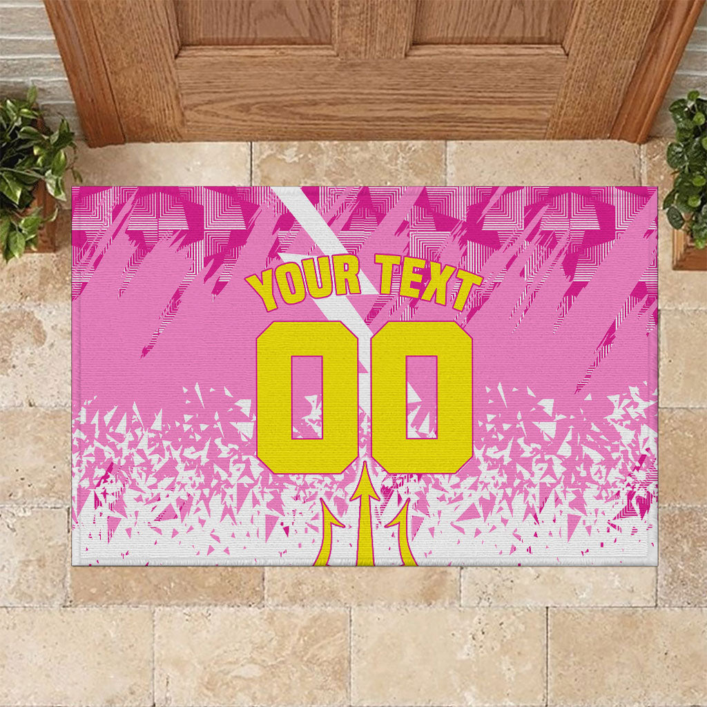 Personalized Barbados Tridents Cricket Rubber Doormat Trident Graphic Splash Pattern Caribbean Sport