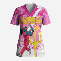 Personalized Barbados Tridents Cricket Scrub Top Trident Graphic Splash Pattern Caribbean Sport