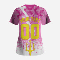 Personalized Barbados Tridents Cricket Scrub Top Trident Graphic Splash Pattern Caribbean Sport