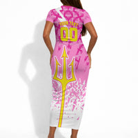 Personalized Barbados Tridents Cricket Short Sleeve Bodycon Dress Trident Graphic Splash Pattern Caribbean Sport