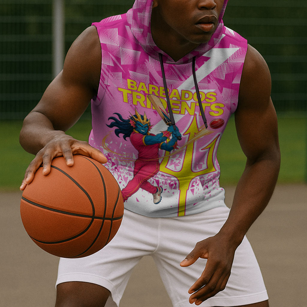 Personalized Barbados Tridents Cricket Sleeveless Hoodie Trident Graphic Splash Pattern Caribbean Sport