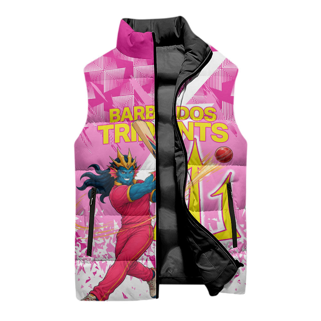 Personalized Barbados Tridents Cricket Sleeveless Puffer Jacket Trident Graphic Splash Pattern Caribbean Sport