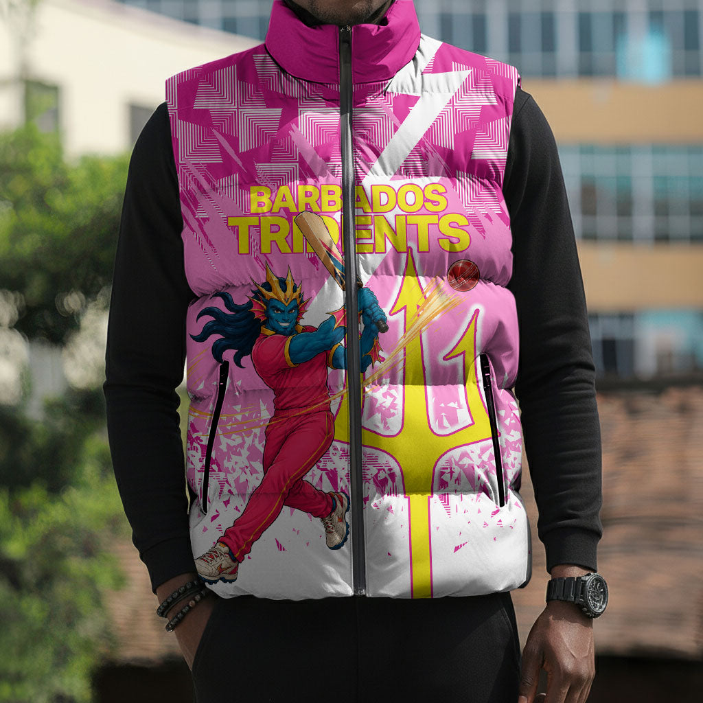 Personalized Barbados Tridents Cricket Sleeveless Puffer Jacket Trident Graphic Splash Pattern Caribbean Sport
