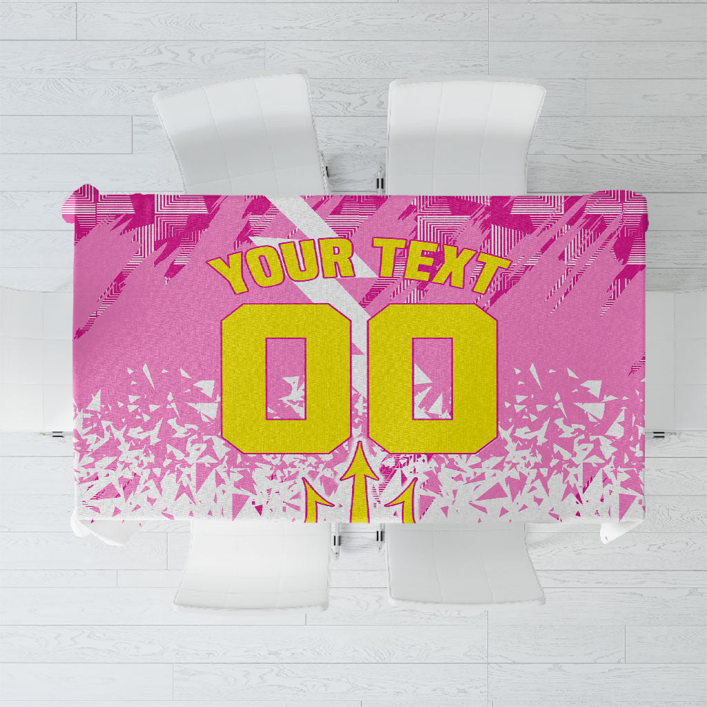 Personalized Barbados Tridents Cricket Tablecloth Trident Graphic Splash Pattern Caribbean Sport
