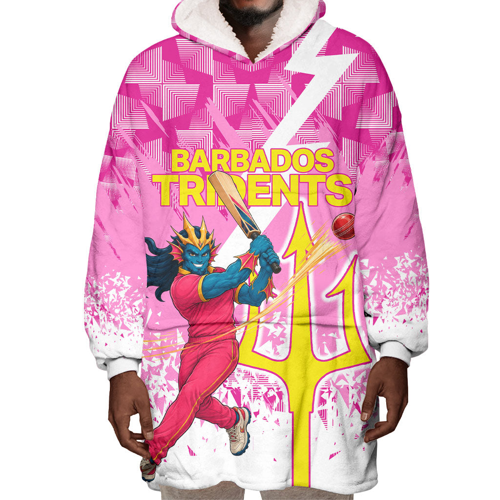 Personalized Barbados Tridents Cricket Wearable Blanket Hoodie Trident Graphic Splash Pattern Caribbean Sport