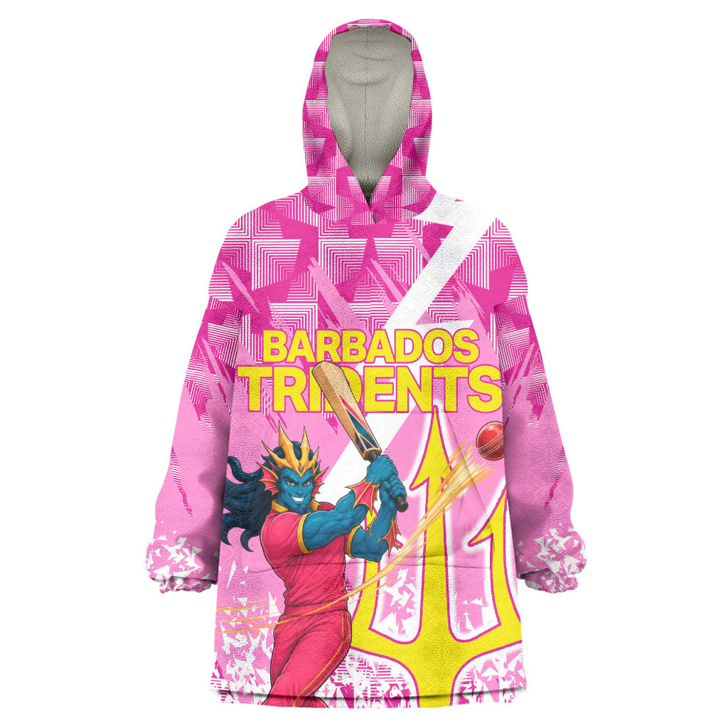 Personalized Barbados Tridents Cricket Wearable Blanket Hoodie Trident Graphic Splash Pattern Caribbean Sport