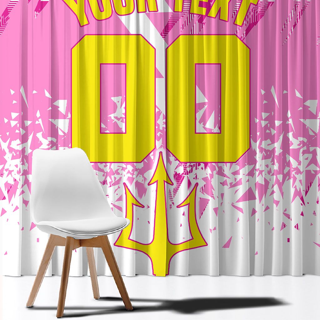 Personalized Barbados Tridents Cricket Window Curtain Trident Graphic Splash Pattern Caribbean Sport