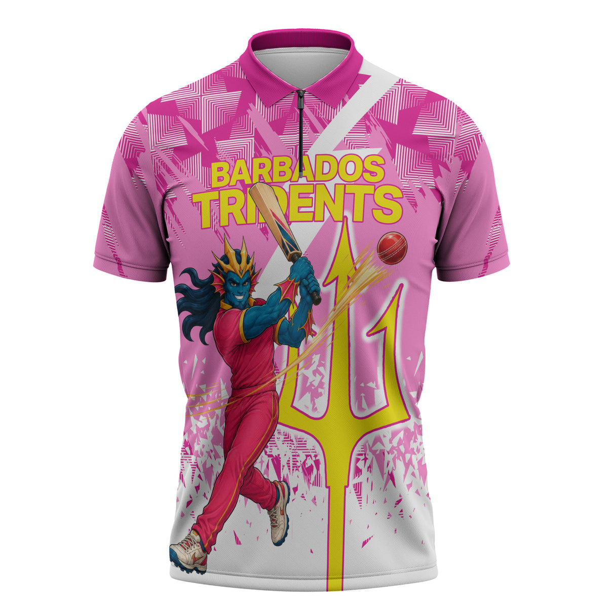 Personalized Barbados Tridents Cricket Zipper Polo Shirt Trident Graphic Splash Pattern Caribbean Sport