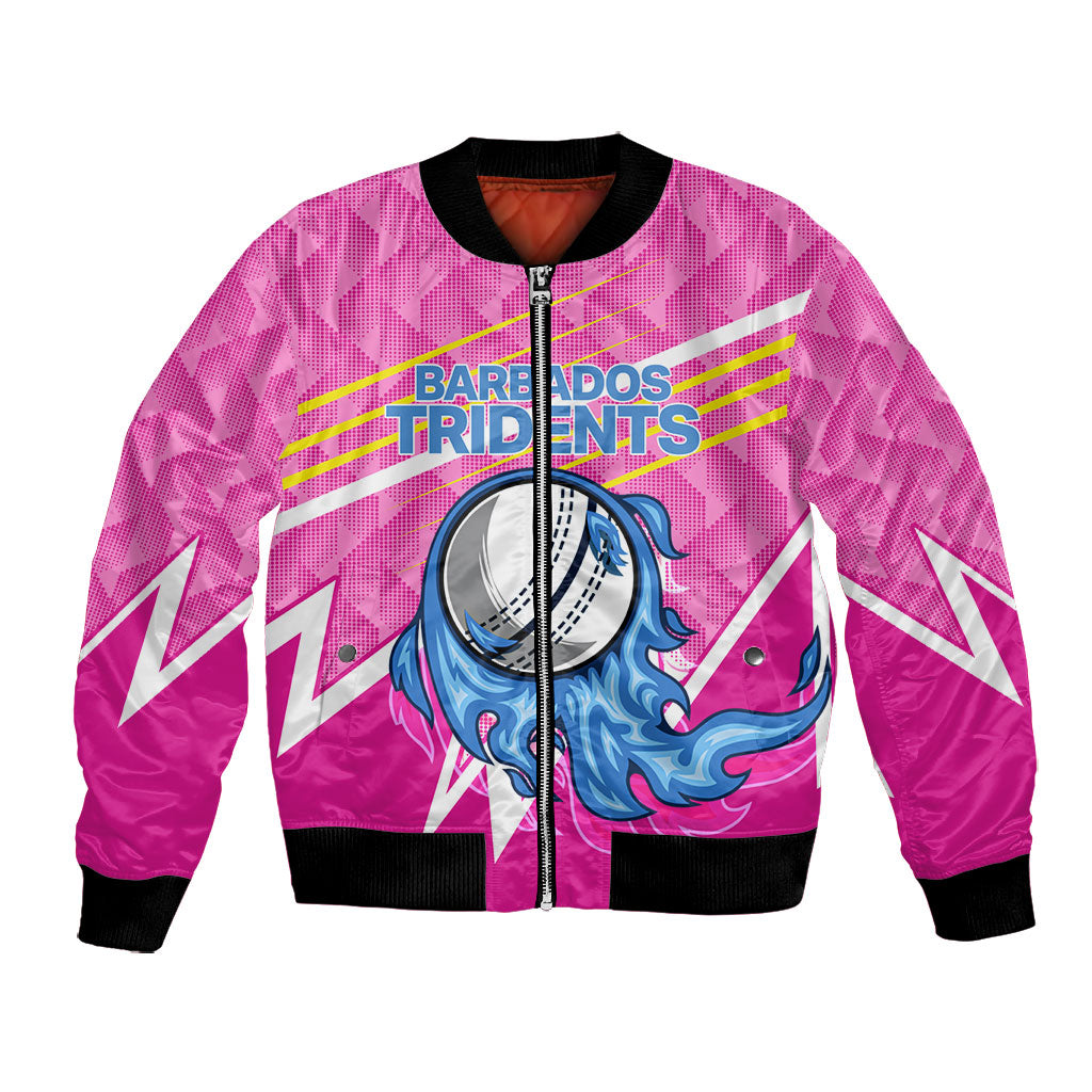 Personalized Barbados Cricket Tridents Bomber Jacket Graphic Geometric Dynamic Sports Mascot