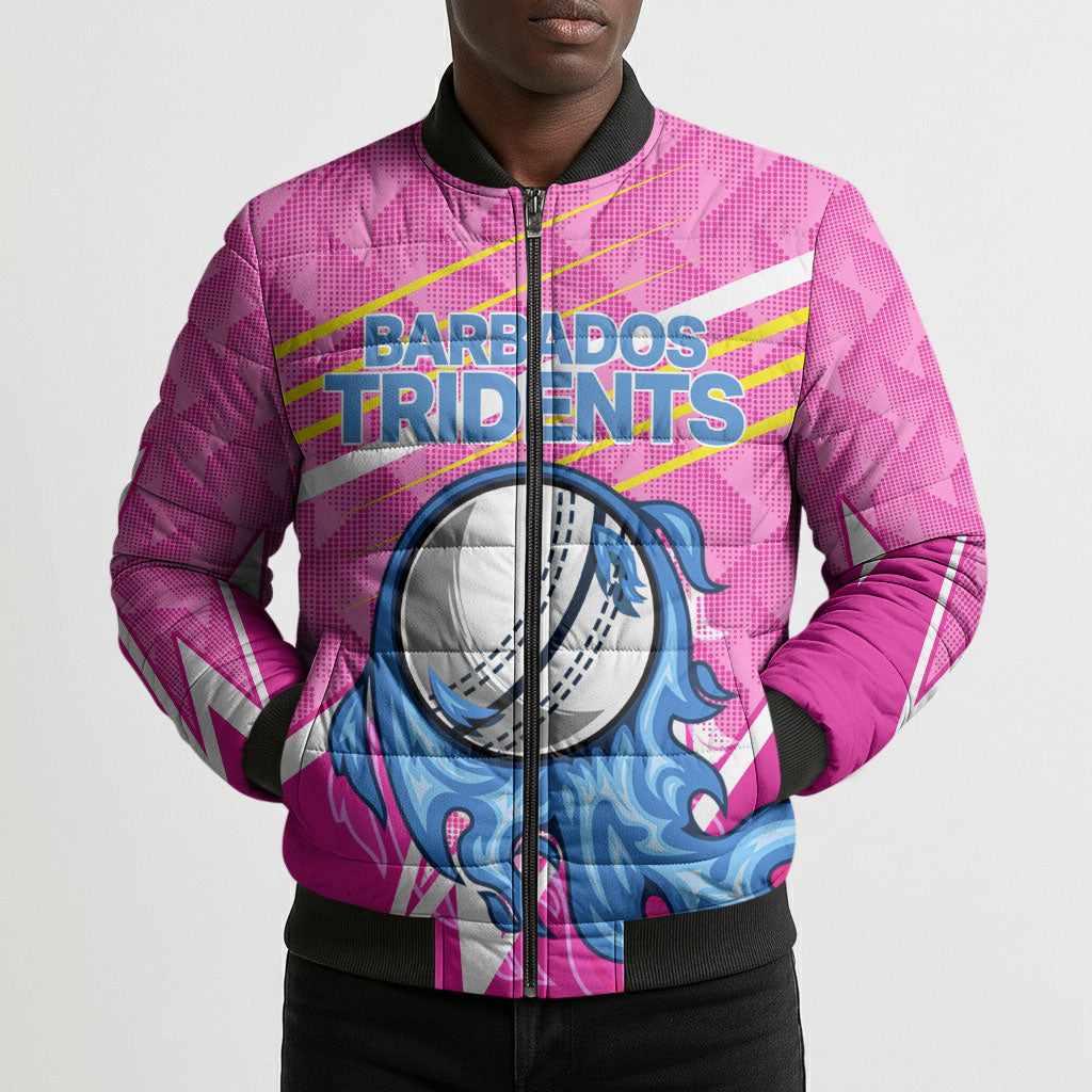 Personalized Barbados Cricket Tridents Bomber Puffer Jacket Graphic Geometric Dynamic Sports Mascot