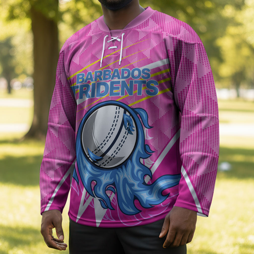 Personalized Barbados Cricket Tridents Hockey Jersey Graphic Geometric Dynamic Sports Mascot