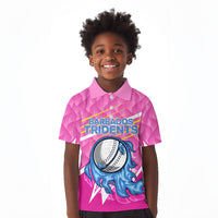 Personalized Barbados Cricket Tridents Kid Polo Shirt Graphic Geometric Dynamic Sports Mascot