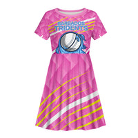 Personalized Barbados Cricket Tridents Kid Short Sleeve Dress Graphic Geometric Dynamic Sports Mascot