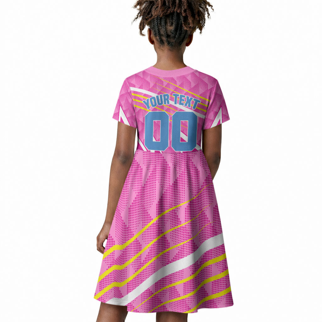 Personalized Barbados Cricket Tridents Kid Short Sleeve Dress Graphic Geometric Dynamic Sports Mascot