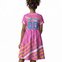 Personalized Barbados Cricket Tridents Kid Short Sleeve Dress Graphic Geometric Dynamic Sports Mascot