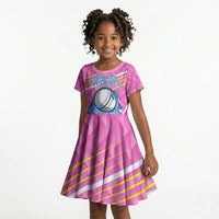 Personalized Barbados Cricket Tridents Kid Short Sleeve Dress Graphic Geometric Dynamic Sports Mascot