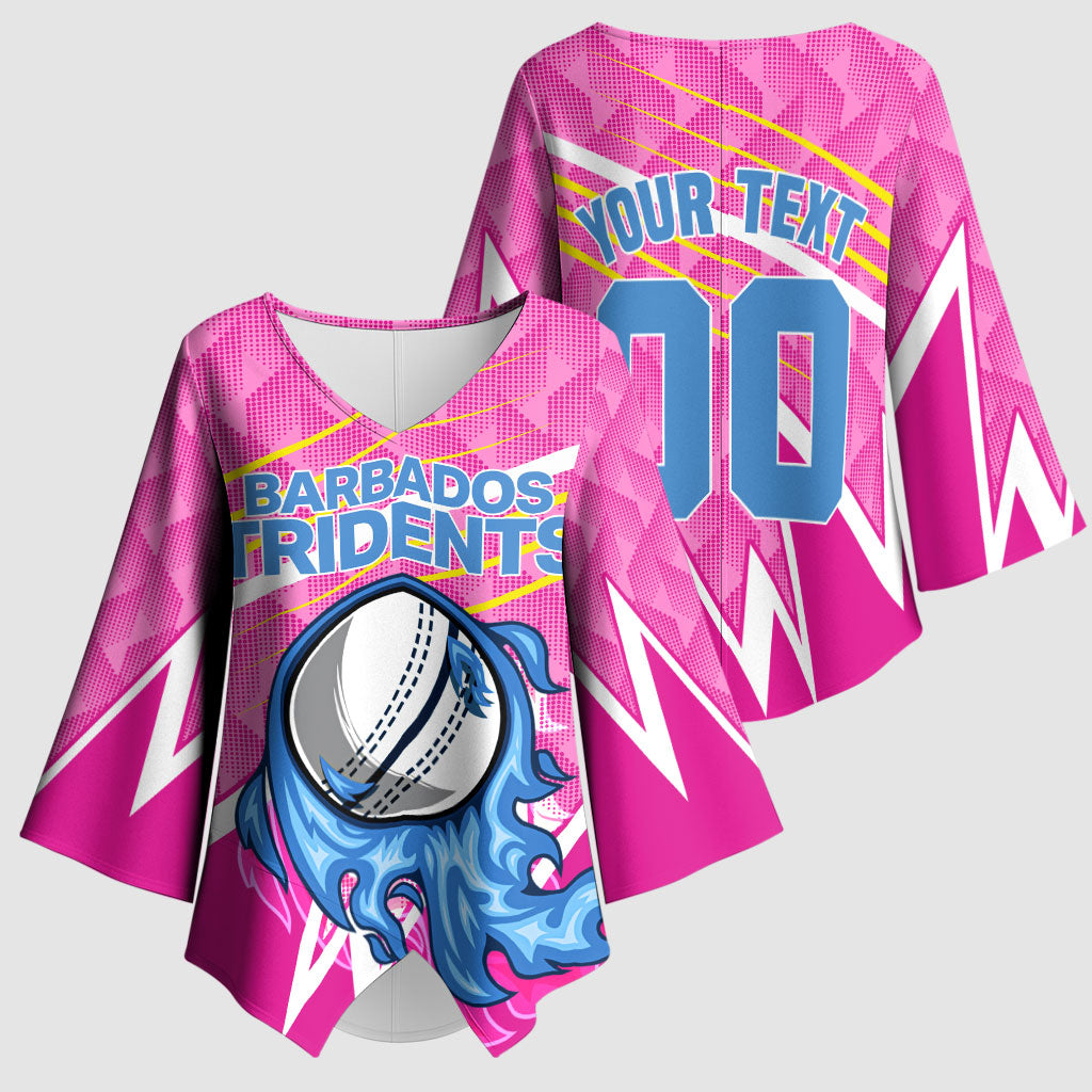 Personalized Barbados Cricket Tridents Kimono Sleeve Blouse Graphic Geometric Dynamic Sports Mascot