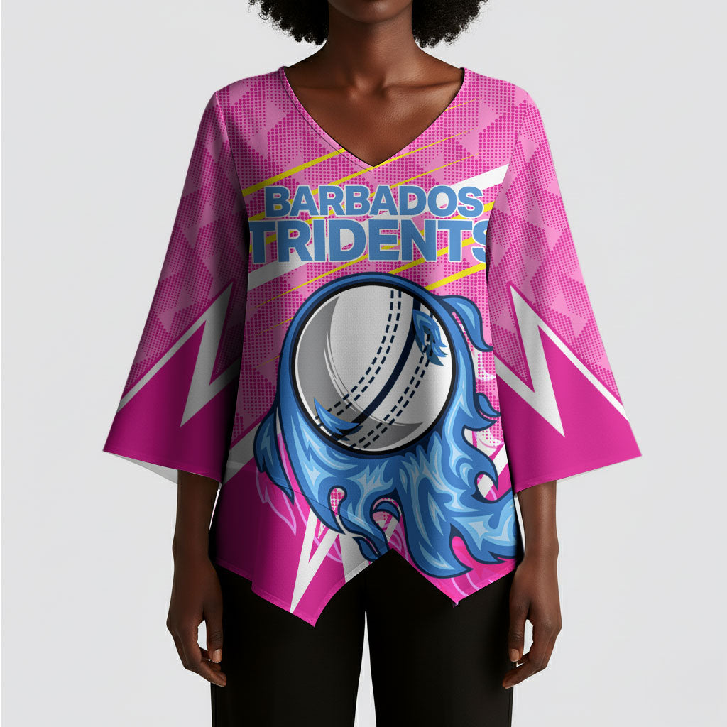 Personalized Barbados Cricket Tridents Kimono Sleeve Blouse Graphic Geometric Dynamic Sports Mascot