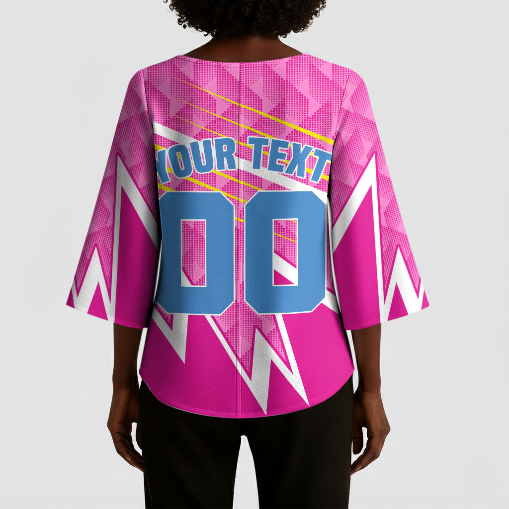 Personalized Barbados Cricket Tridents Kimono Sleeve Blouse Graphic Geometric Dynamic Sports Mascot