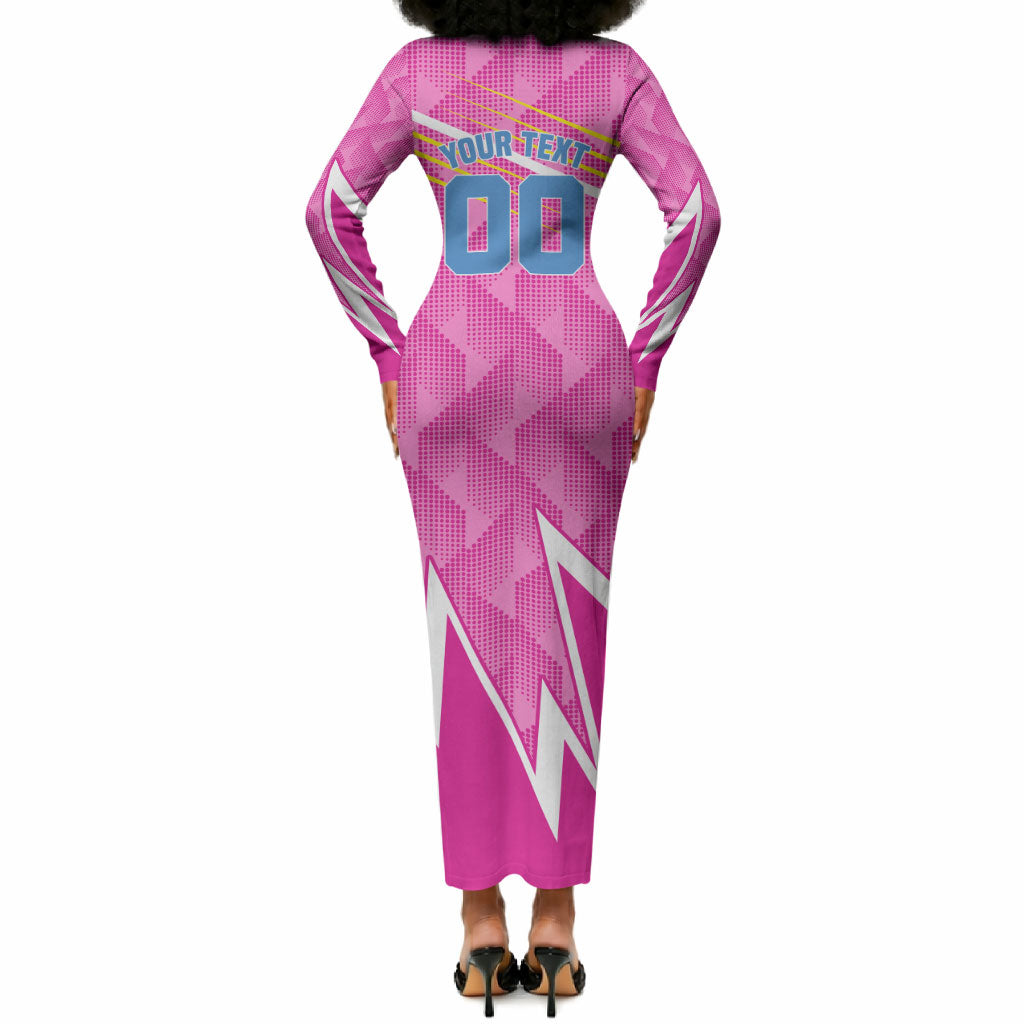 Personalized Barbados Cricket Tridents Long Sleeve Bodycon Dress Graphic Geometric Dynamic Sports Mascot