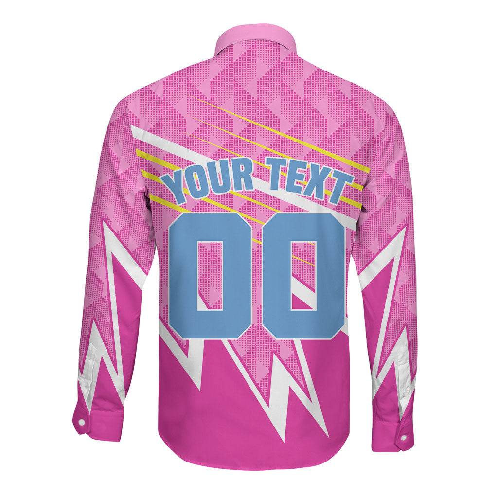 Personalized Barbados Cricket Tridents Long Sleeve Button Shirt Graphic Geometric Dynamic Sports Mascot