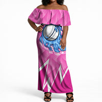 Personalized Barbados Cricket Tridents Off Shoulder Maxi Dress Graphic Geometric Dynamic Sports Mascot
