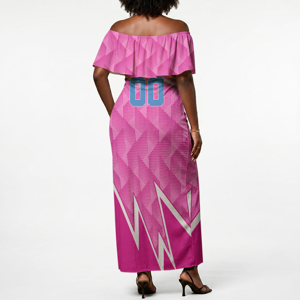 Personalized Barbados Cricket Tridents Off Shoulder Maxi Dress Graphic Geometric Dynamic Sports Mascot