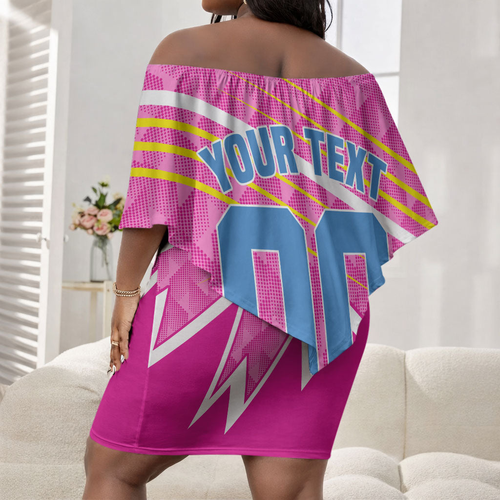 Personalized Barbados Cricket Tridents Off Shoulder Short Dress Graphic Geometric Dynamic Sports Mascot