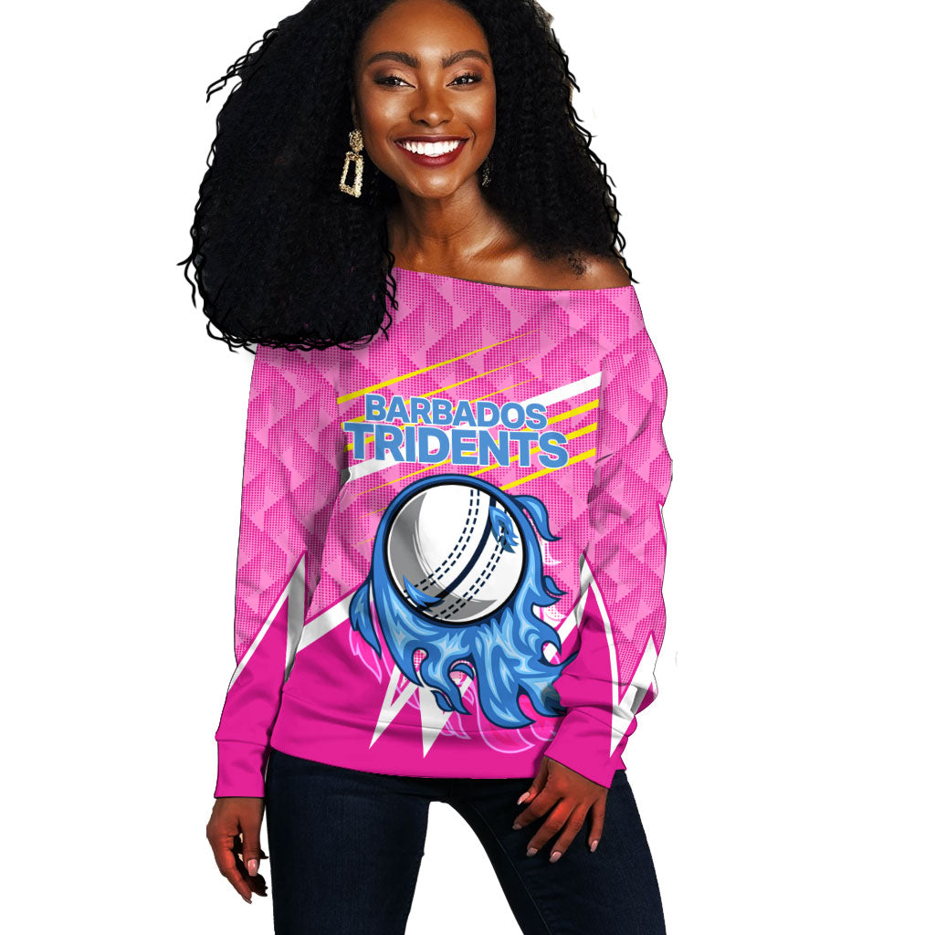 Personalized Barbados Cricket Tridents Off Shoulder Sweater Graphic Geometric Dynamic Sports Mascot