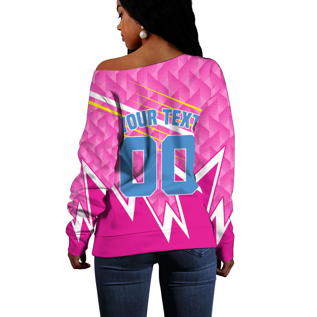 Personalized Barbados Cricket Tridents Off Shoulder Sweater Graphic Geometric Dynamic Sports Mascot
