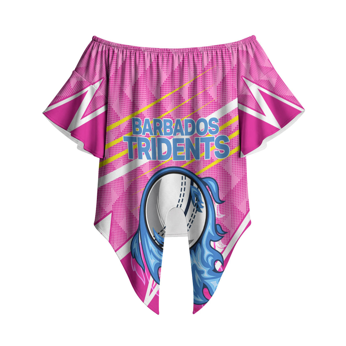 Personalized Barbados Cricket Tridents Off Shoulder Wrap Waist Top Graphic Geometric Dynamic Sports Mascot