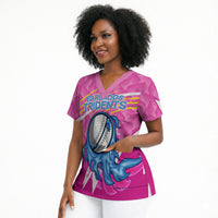 Personalized Barbados Cricket Tridents Scrub Top Graphic Geometric Dynamic Sports Mascot