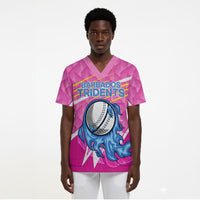 Personalized Barbados Cricket Tridents Scrub Top Graphic Geometric Dynamic Sports Mascot