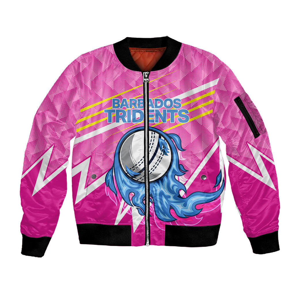 Personalized Barbados Cricket Tridents Sleeve Zip Bomber Jacket Graphic Geometric Dynamic Sports Mascot