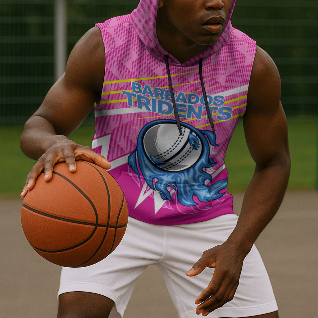 Personalized Barbados Cricket Tridents Sleeveless Hoodie Graphic Geometric Dynamic Sports Mascot