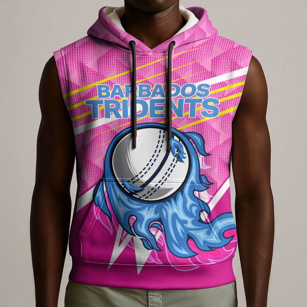Personalized Barbados Cricket Tridents Sleeveless Hoodie Graphic Geometric Dynamic Sports Mascot