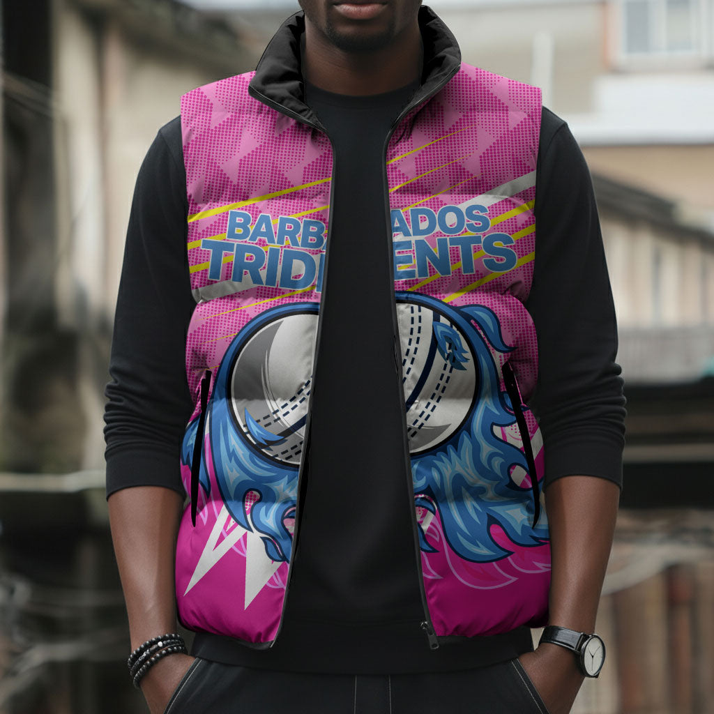 Personalized Barbados Cricket Tridents Sleeveless Puffer Jacket Graphic Geometric Dynamic Sports Mascot